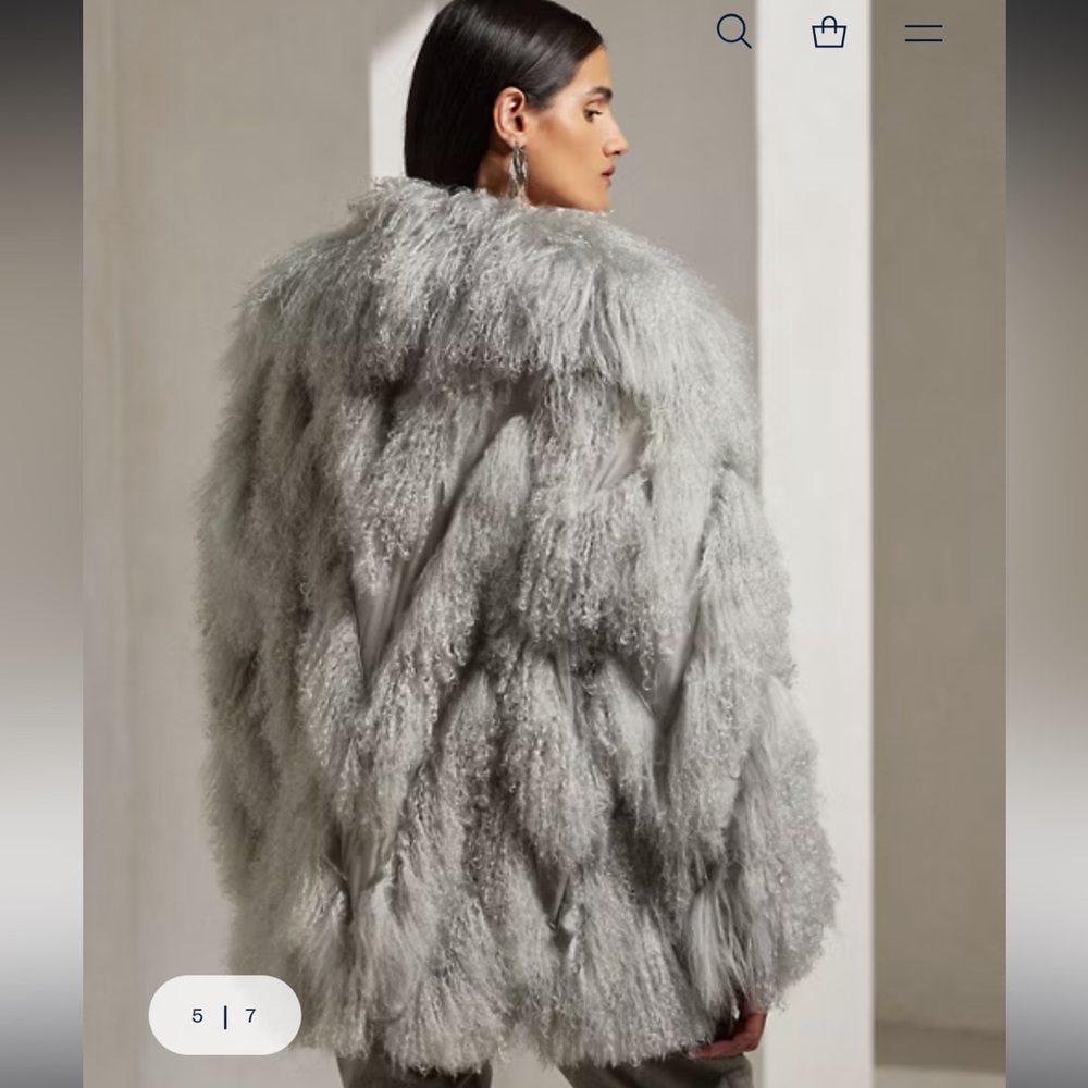 Ralph Lauren Fall Grey Reversible Lamb Fur Coat - size 8